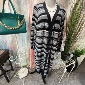 📌Pink Rose Striped Button Up Cotton Mix Plus Size Long Cardigan